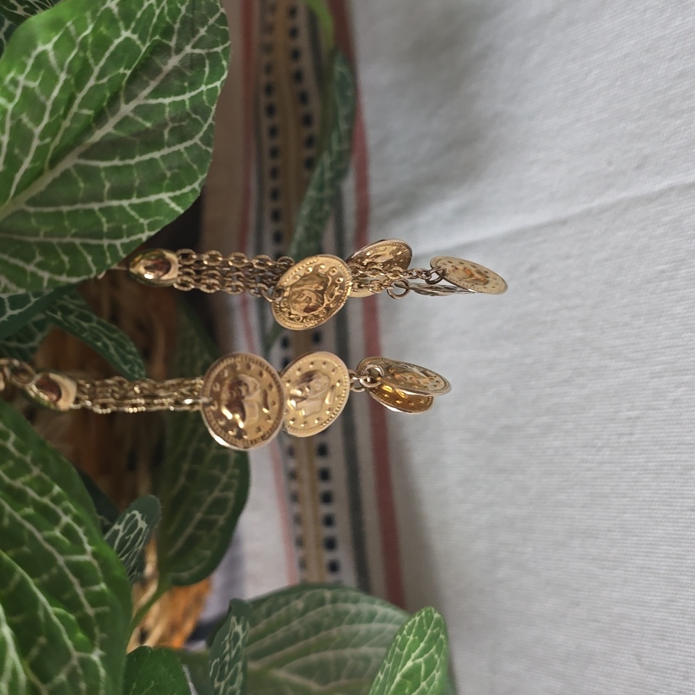 Gold-Tone Cascading Faux Coin Dangle Hook Earrings